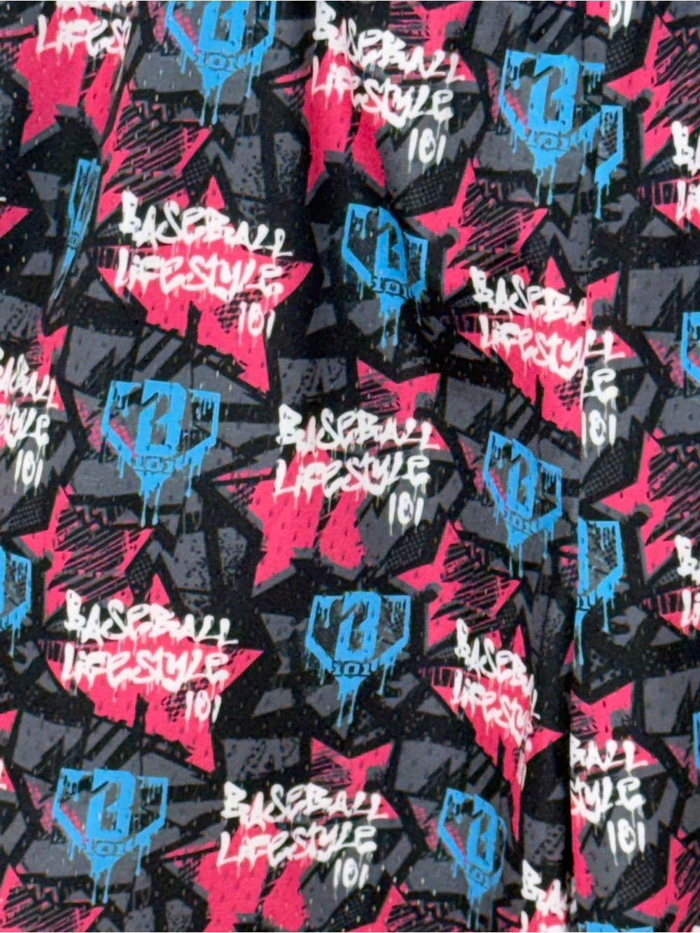 Active Shorts with Blue Waistband and Pink/Black Graphic Print - Picture 5 of 8